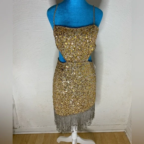revolve gold mini dress DUNDAS x REVOLVE Cher Embellished Mini Dress in Gold M – Revaia